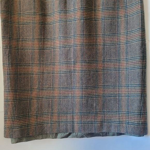 Vintage 100% Wool Glen Plaid Button-front Midi Skirt 10 Academia Heritage - Picture 9 of 15